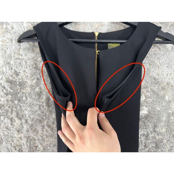 Taylor Size 8 Stretch Mini Sheath Dress Black Sleeveless Zip Round Neck - Picture 2 of 11